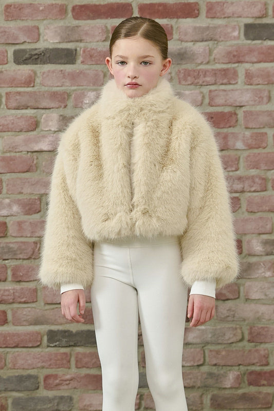 PDF2103 Faux Fur Crop Jacket - Crème Oat - 16 | color-creme-oat
