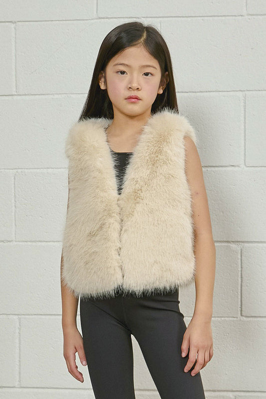 PDF2104 Faux Fur Vest - Crème Oat - 25 | color-creme-oat